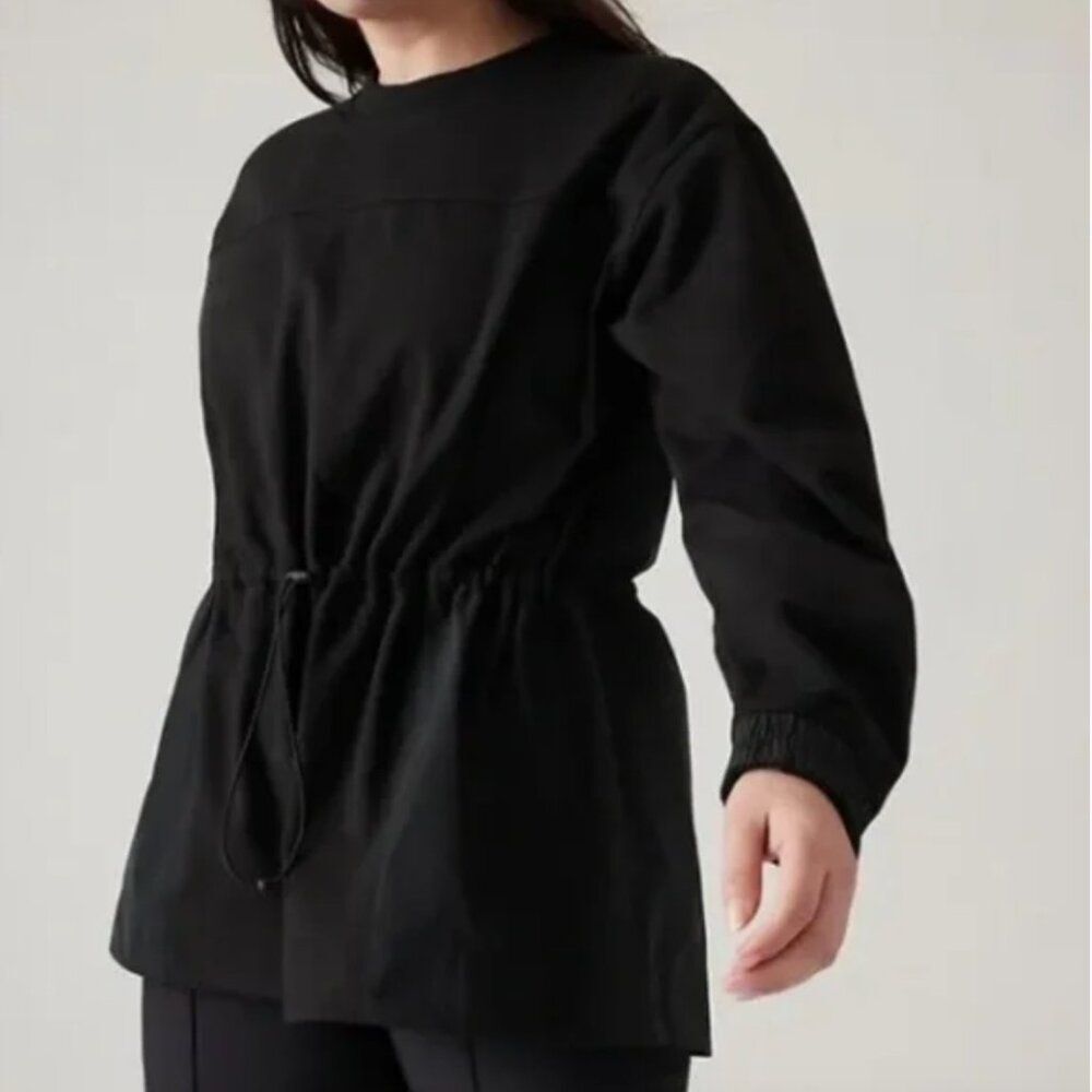 Athleta XL Triumph Hybrid Crewneck Sweatshirt Black Cinch Waist